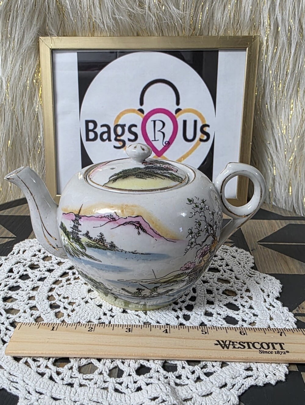 VINTAGE HAND PAINTED JAPANESE TEAPOT EUC MEASURE 6 X 5 FAST SHIP